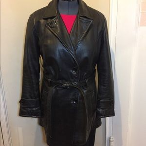 Vintage black leather trench coat